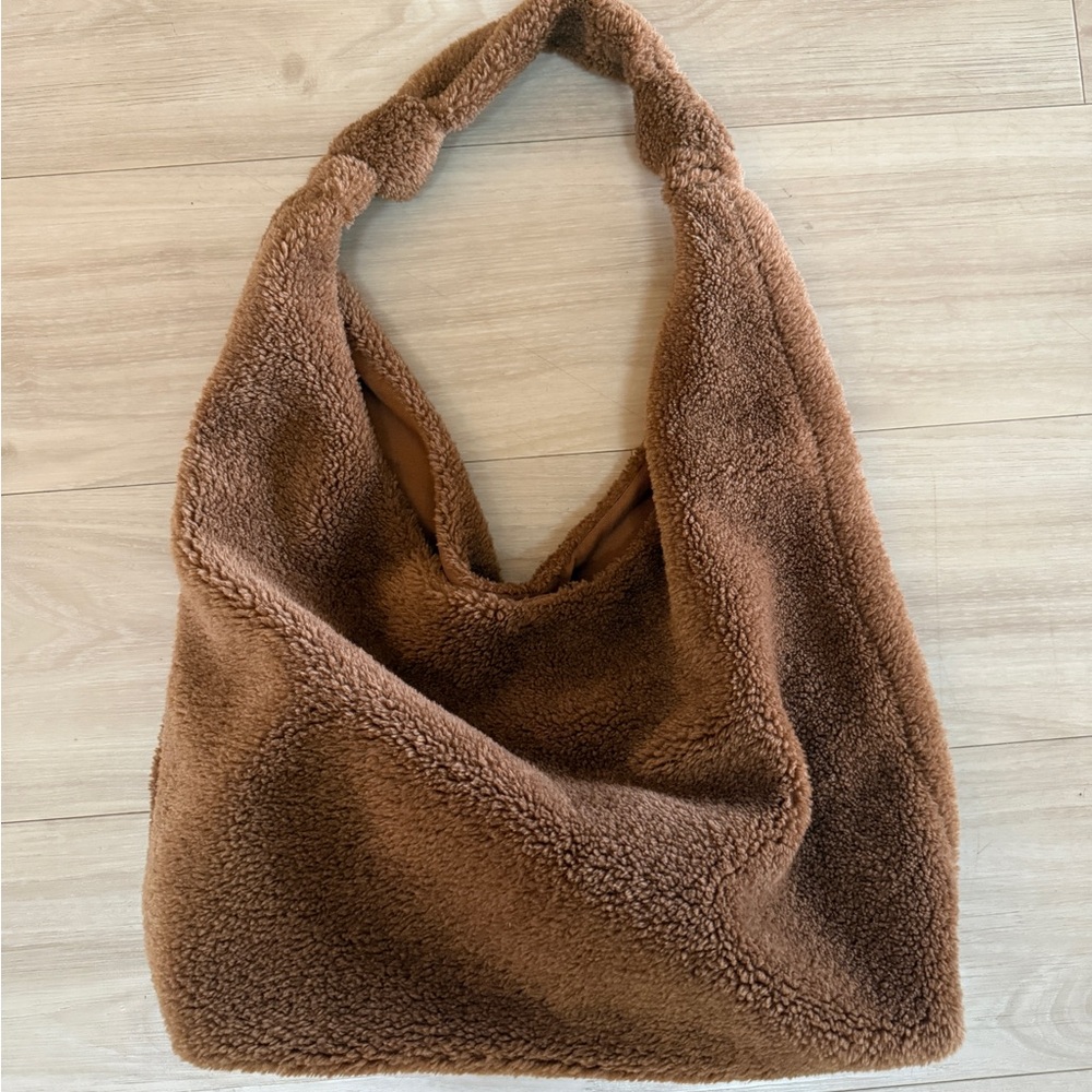 Anthropologie Love Knot Sherpa Fleece Slouchy Tote Bag